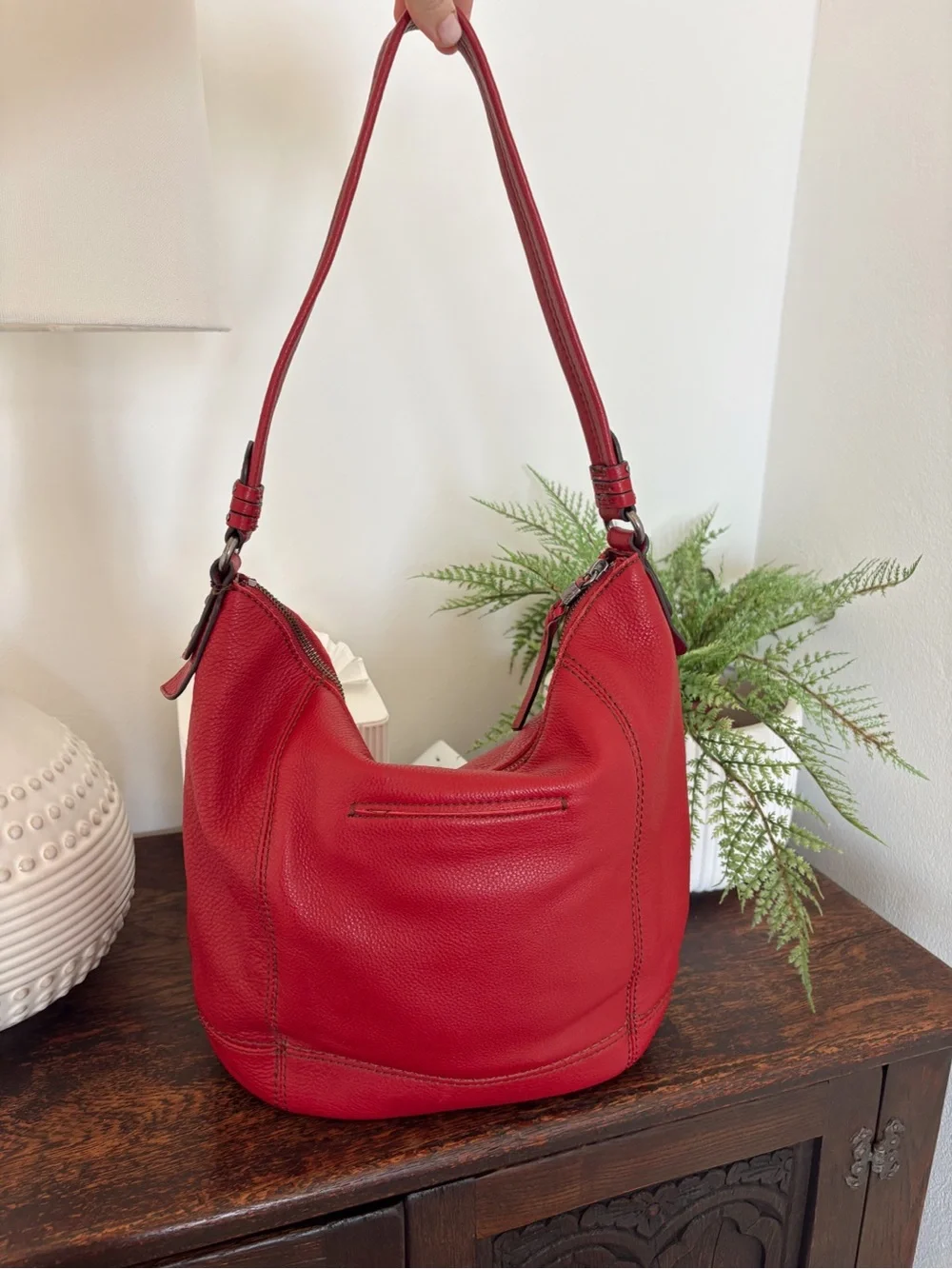The Sak Sequoia Red Leather Shoulder Hobo Bag